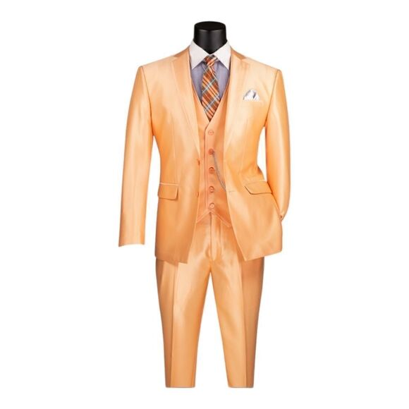 MEN'S VINCI 3 PIECE SLIM FIT SUIT MELON SATIN LOOK FABRIC. SV2D-1 - Picture 1 of 2